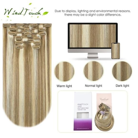 Clip in Hair Extensions Real Human Hair Balayage Mixed Bleach Blonde - Picture 4 of 7